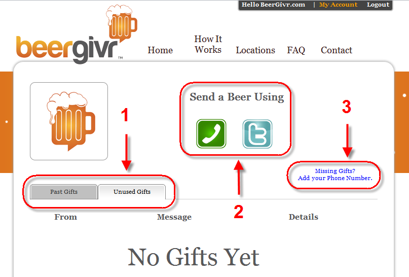 View past and unused gifts, send drinks over twitter/phone, and link your phone to a Twitter account
