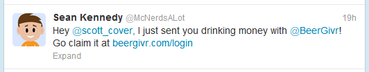 BeerGivr Tweet for a Drink