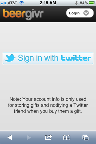 BeerGivr Mobile Twitter Sign-in